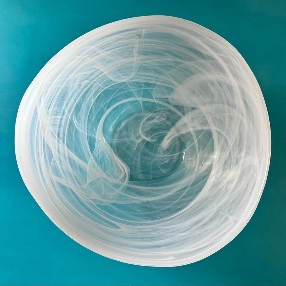 White Handblown Glass Decorative Bowl Medium Sized